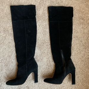 Also Black suede Over the Knee heeled boots